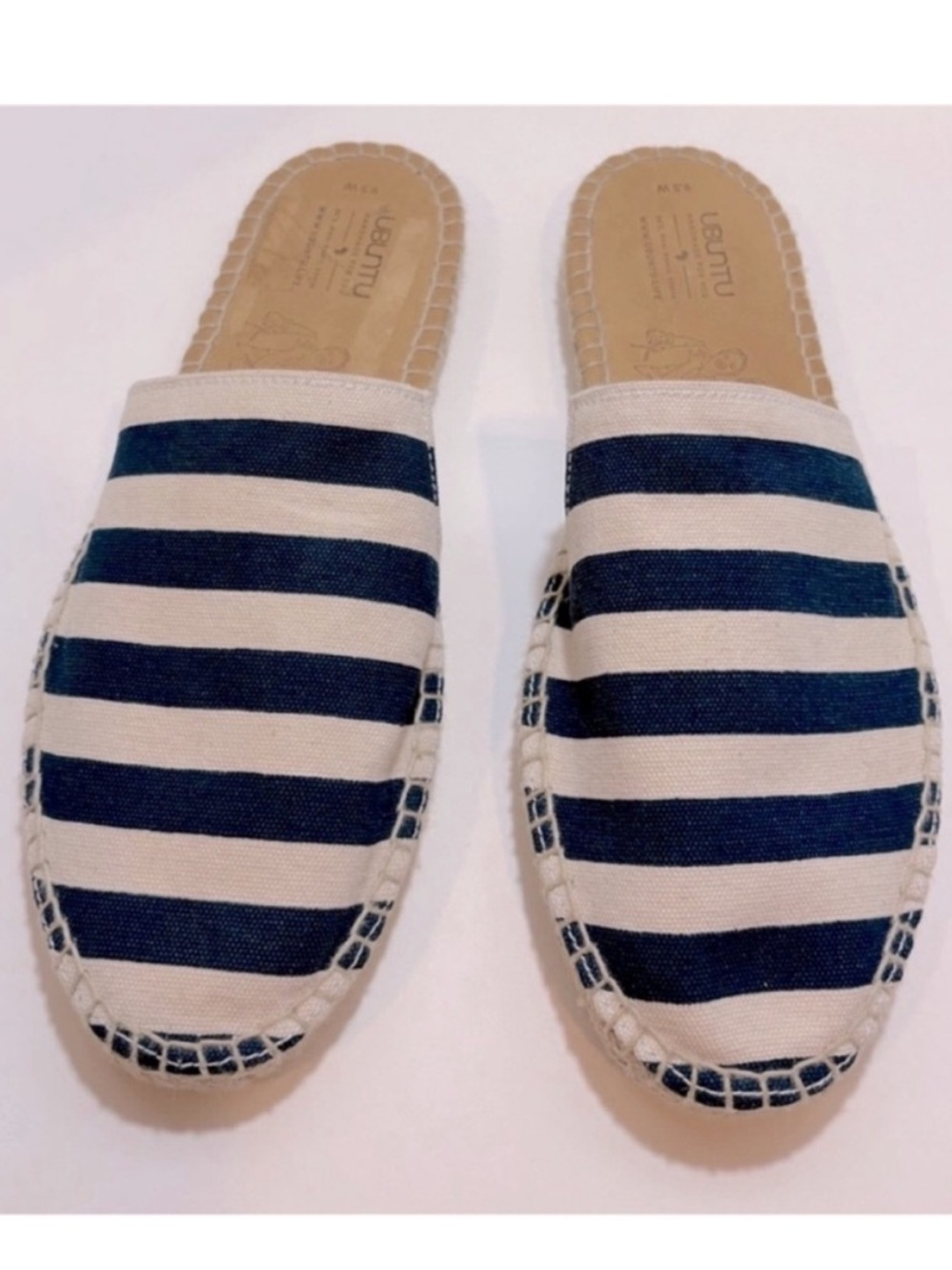 Ubuntu Life Canvas Jute Espadrille Flat Slip On Striped Blue White Womens 9.5